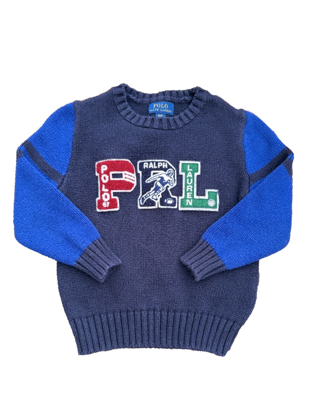 Polo Ralph Lauren PRL Blue Cotton Letterman Sweater Varsity 4T 100% Cotton‎